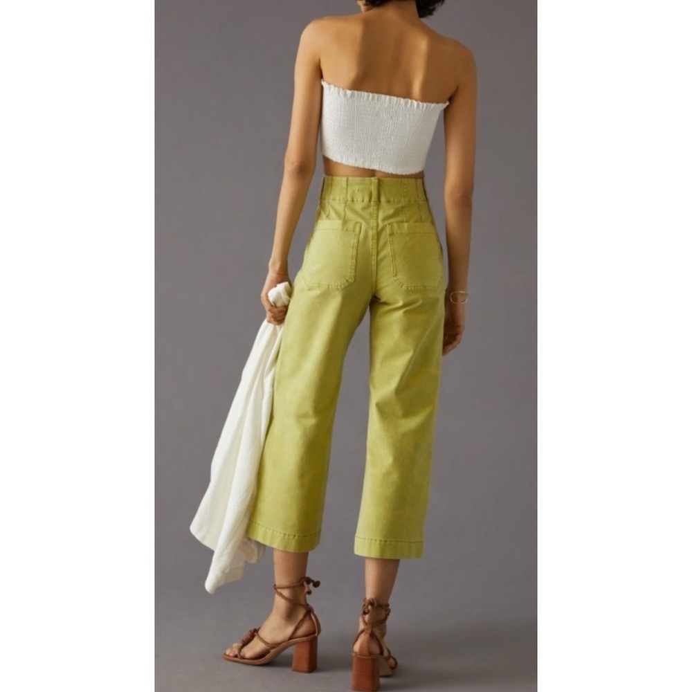 High-Waist Cropped Wide-Leg Pants in Chartreuse